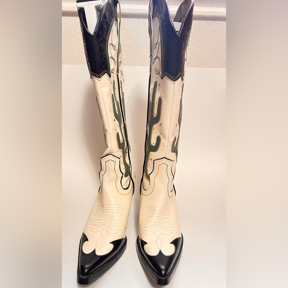 Zara Contrasting Knee High Cactus Cowboy Boots